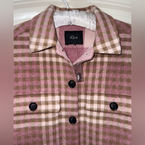 NEW NWOT WOMENS SMALL (bust 40”) STEFFI PLAID WOOL BLEND JACKET PINK PLAID - Picture 5 of 5